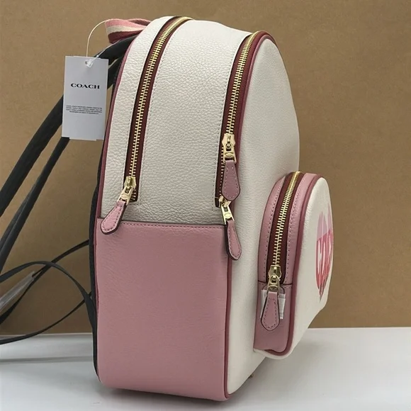 Coach Court Stripe Heart Motif Pebble Leather Chalk White Backpack NWT - Picture 5 of 16